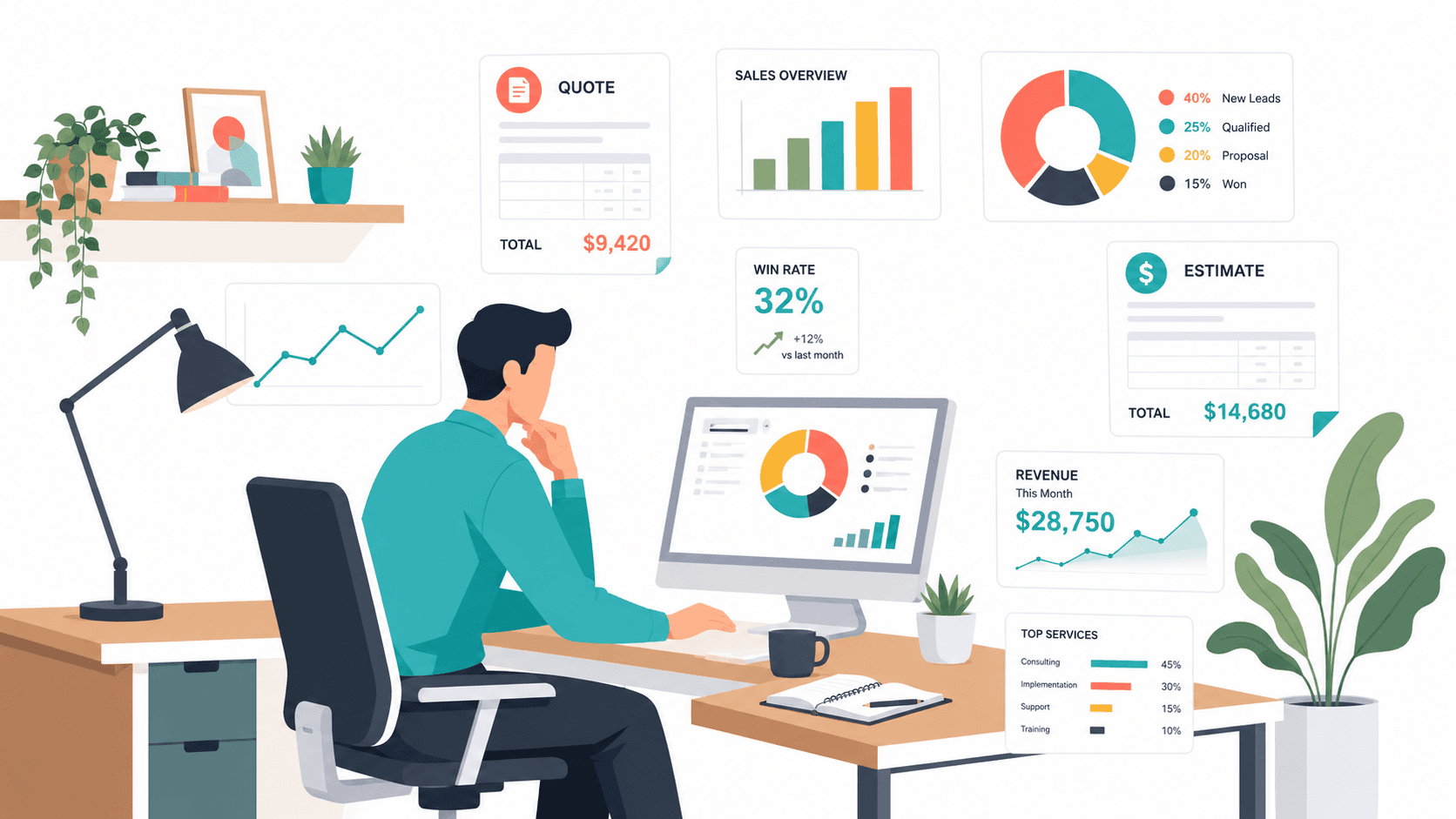 Professionnel qui suit ses devis et ses opportunités commerciales